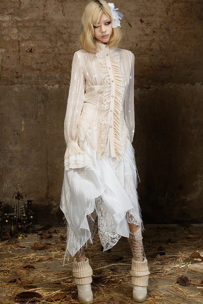 Lace Sequin Ruffle Gothic Shirt