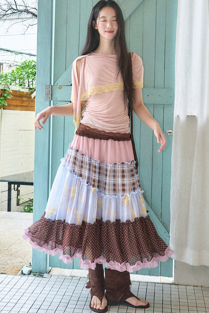 Brownie Tart Patchwork Tube Top Skirt