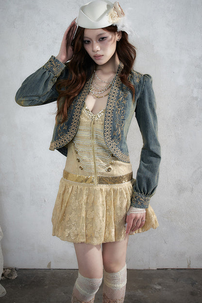 Distressed Embroidered Denim Jacket