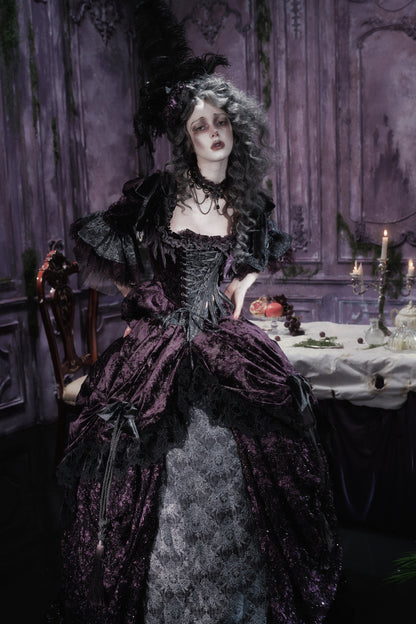 Gothic Dark Purple Bustle Skirt Set-Up