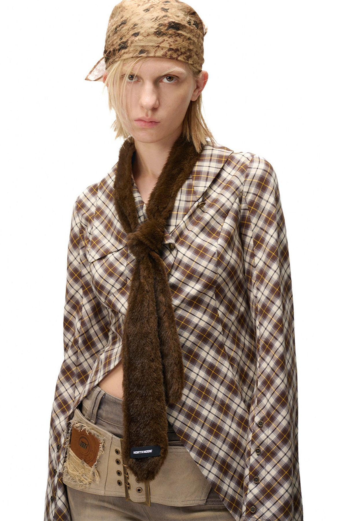Furry Leopard Print Tie Scarf