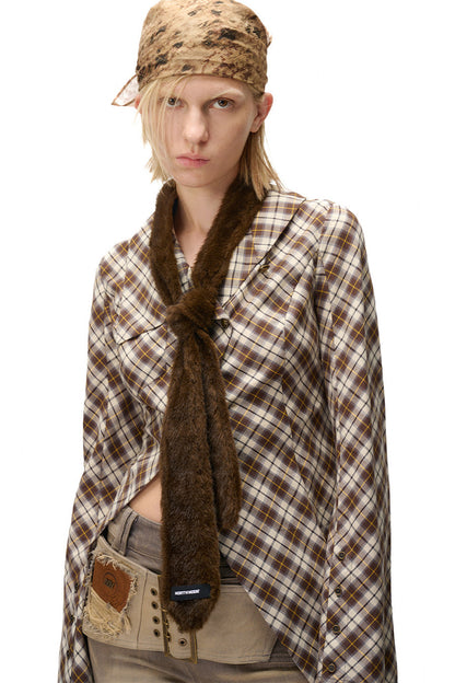 Furry Leopard Print Tie Scarf