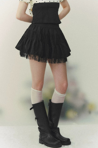 Retro Lace Tiered Skirt