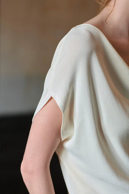 Off-White Silk Boat Neck Top