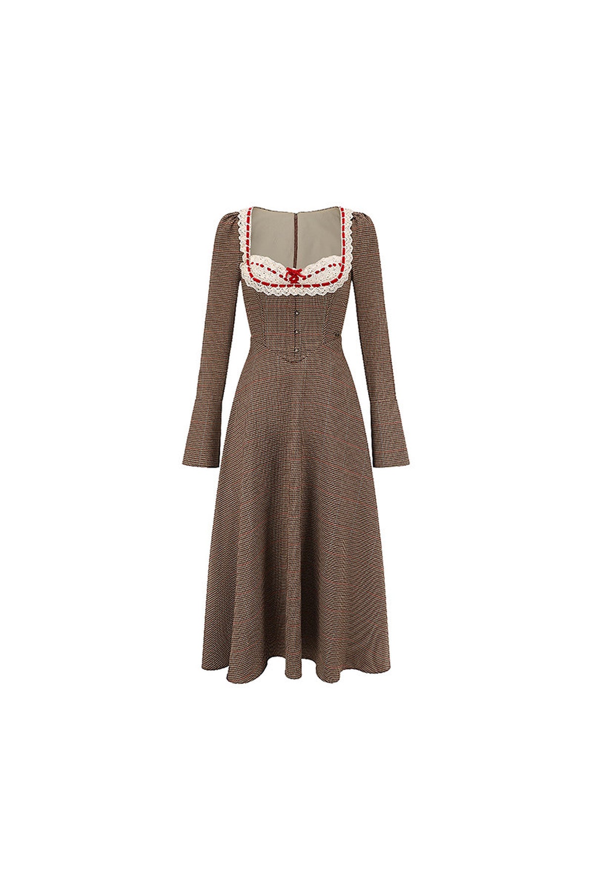 Houndstooth Long-Sleeve Fishbone Dress