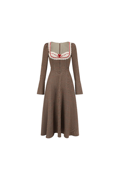 Houndstooth Long-Sleeve Fishbone Dress