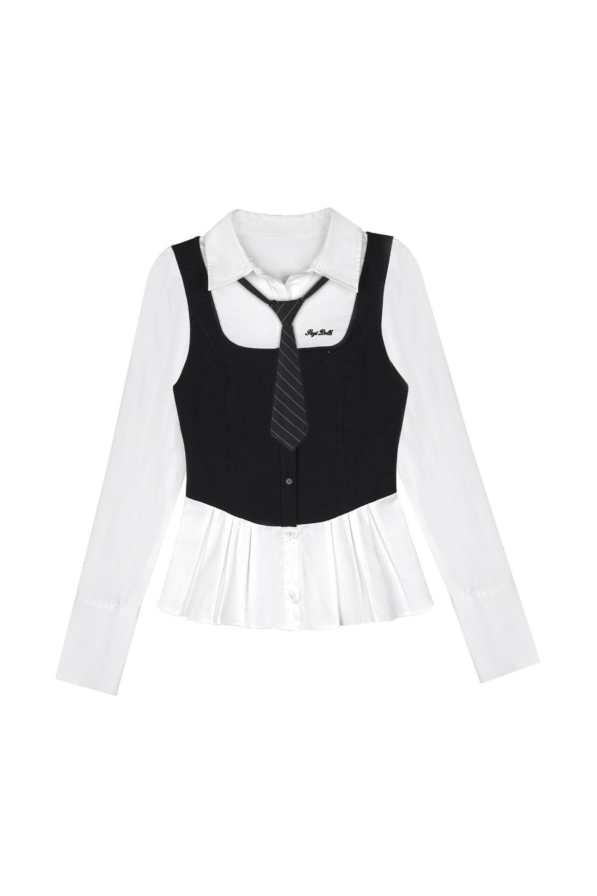 Black White Layered-Look Shirt Set-Up
