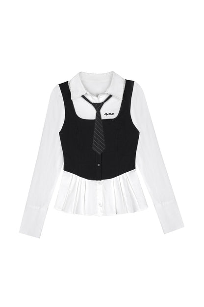 Black White Layered-Look Shirt Set-Up