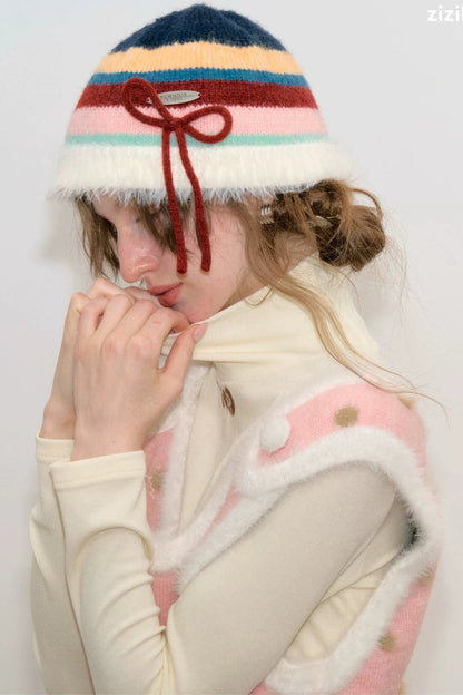 Cappello alla pescatora a righe con fiocco