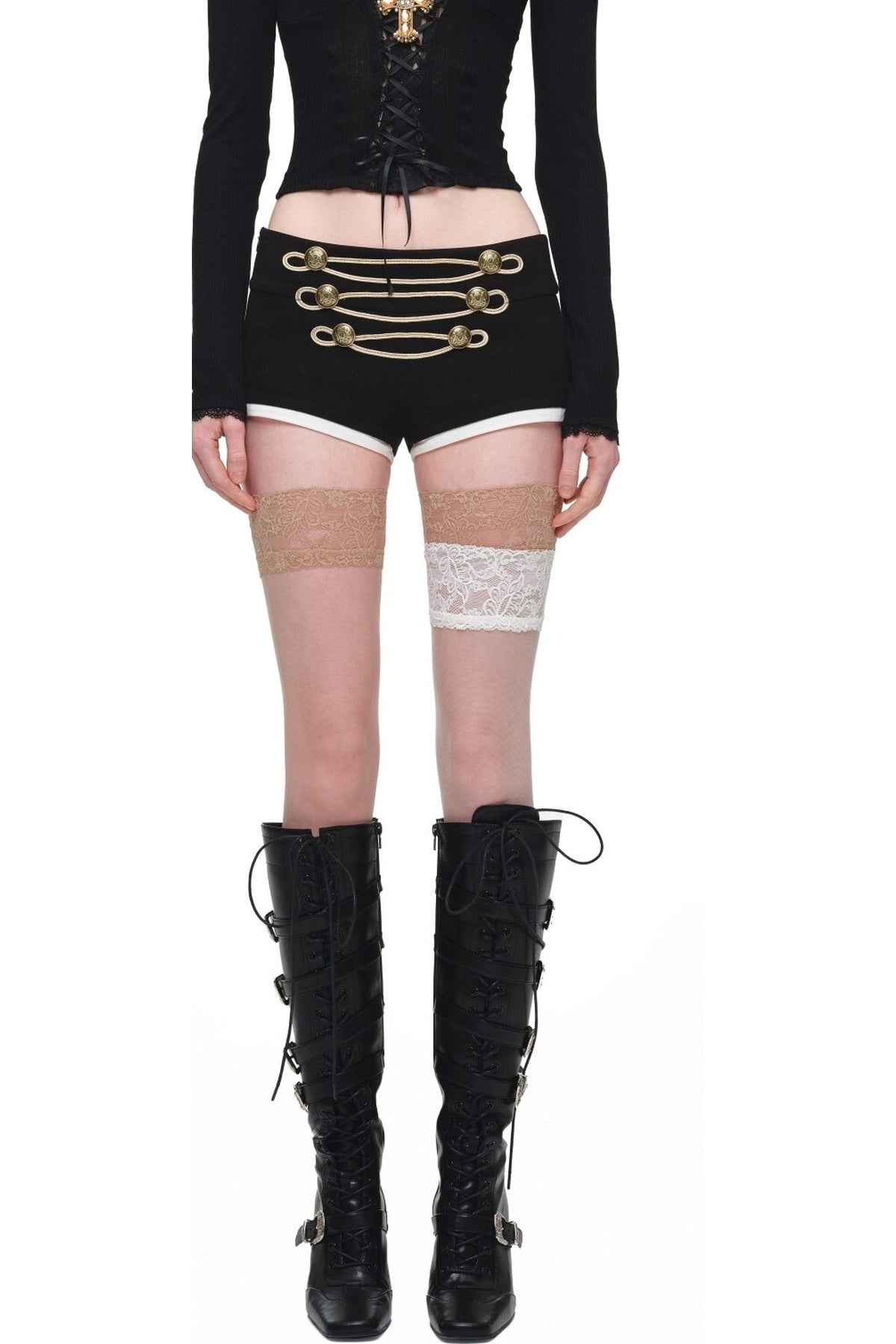 Lace-Up Metal Buckle Stiletto Boots