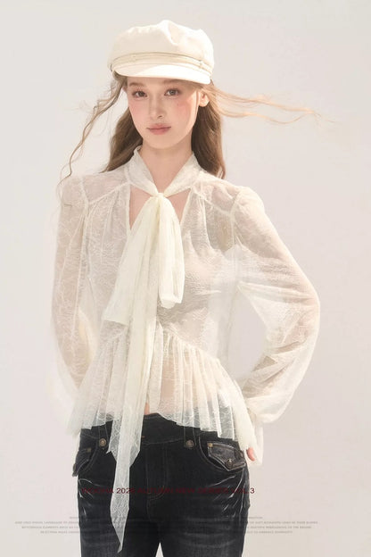 Tie-Neck Lace Blouse
