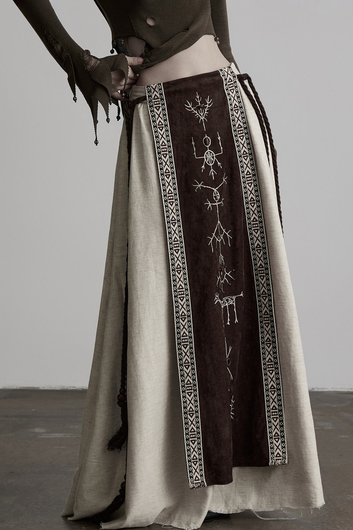 Embroidered Suede Panel Skirt