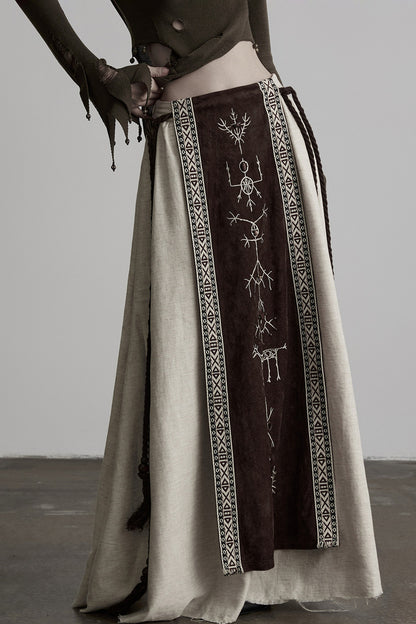 Embroidered Suede Panel Skirt