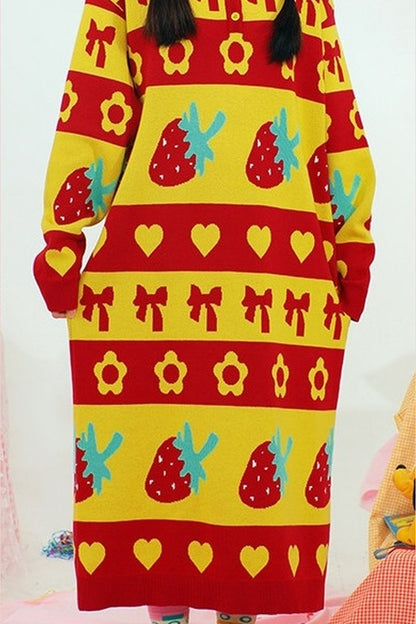 Erdbeer-Stricklangkleid