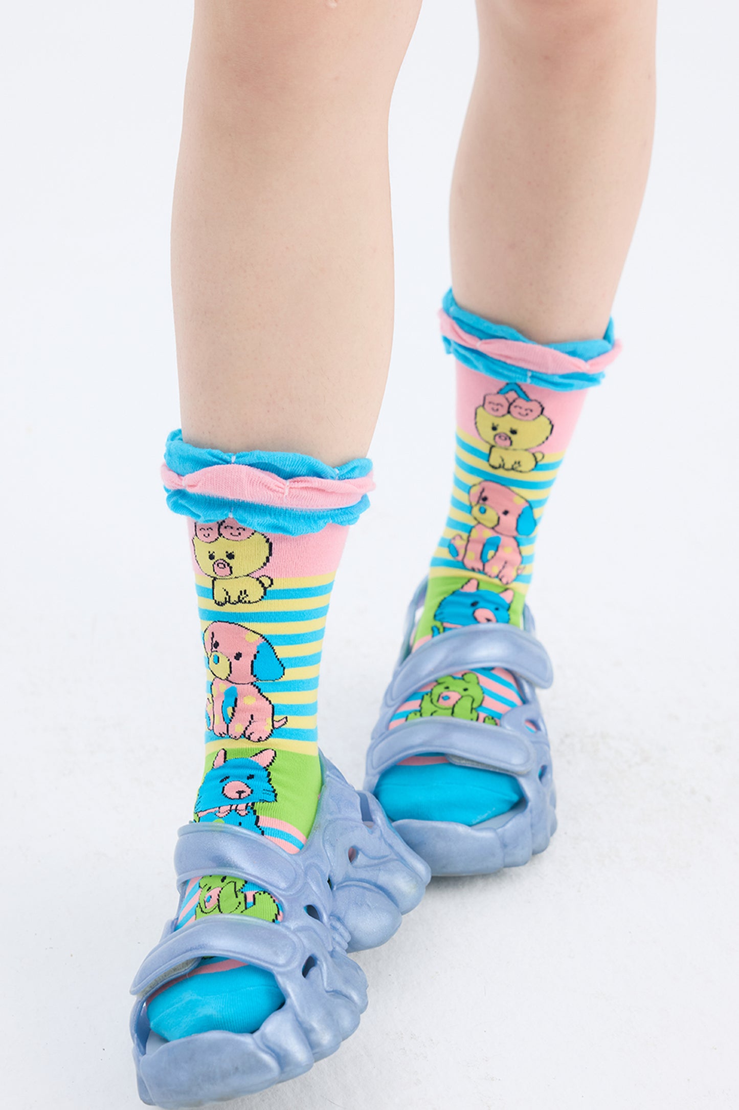 Chaussettes à motif animalier et blocs de couleur