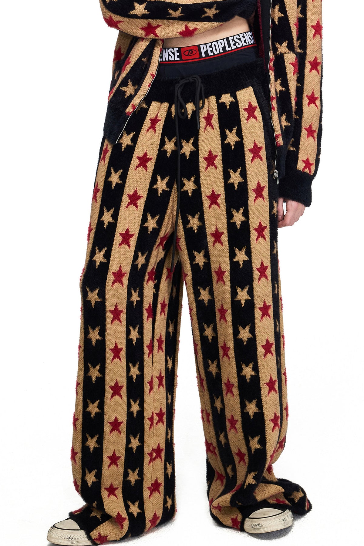 Set aus Strick-Sweatpants mit Sternen-Jacquard und Kordelzug sowie Oberteil
