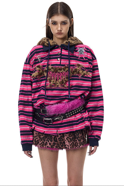 Blackmetal rosa gestreiftes Kapuzen-Sweatshirt