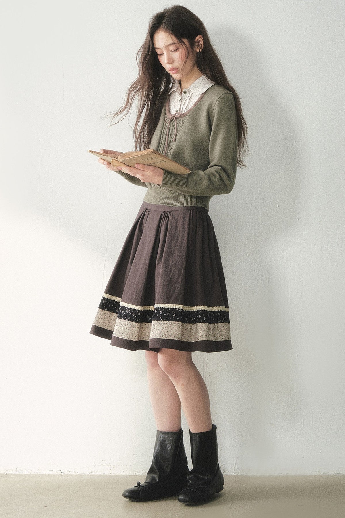 Floral Collar Tie Sweater