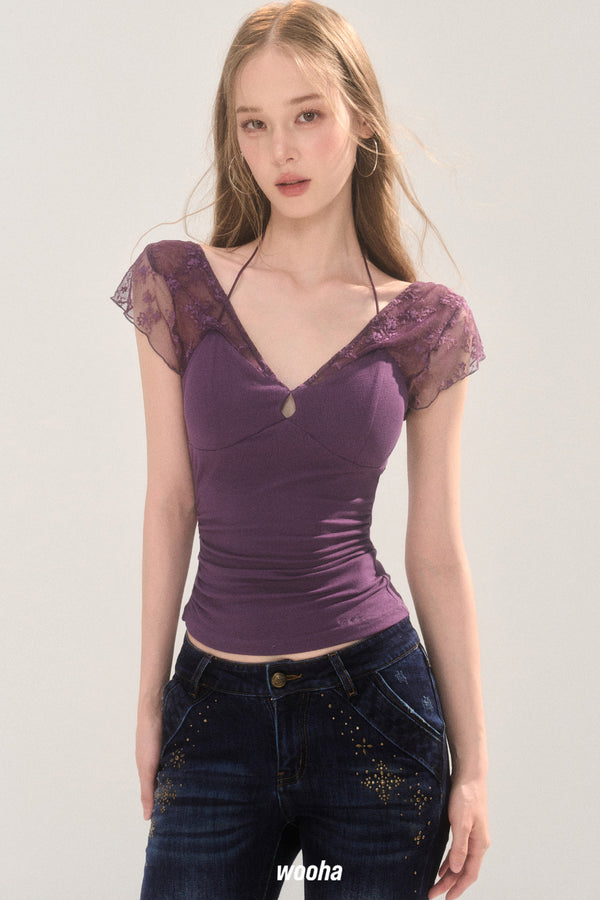 Lace Spliced Halter Top