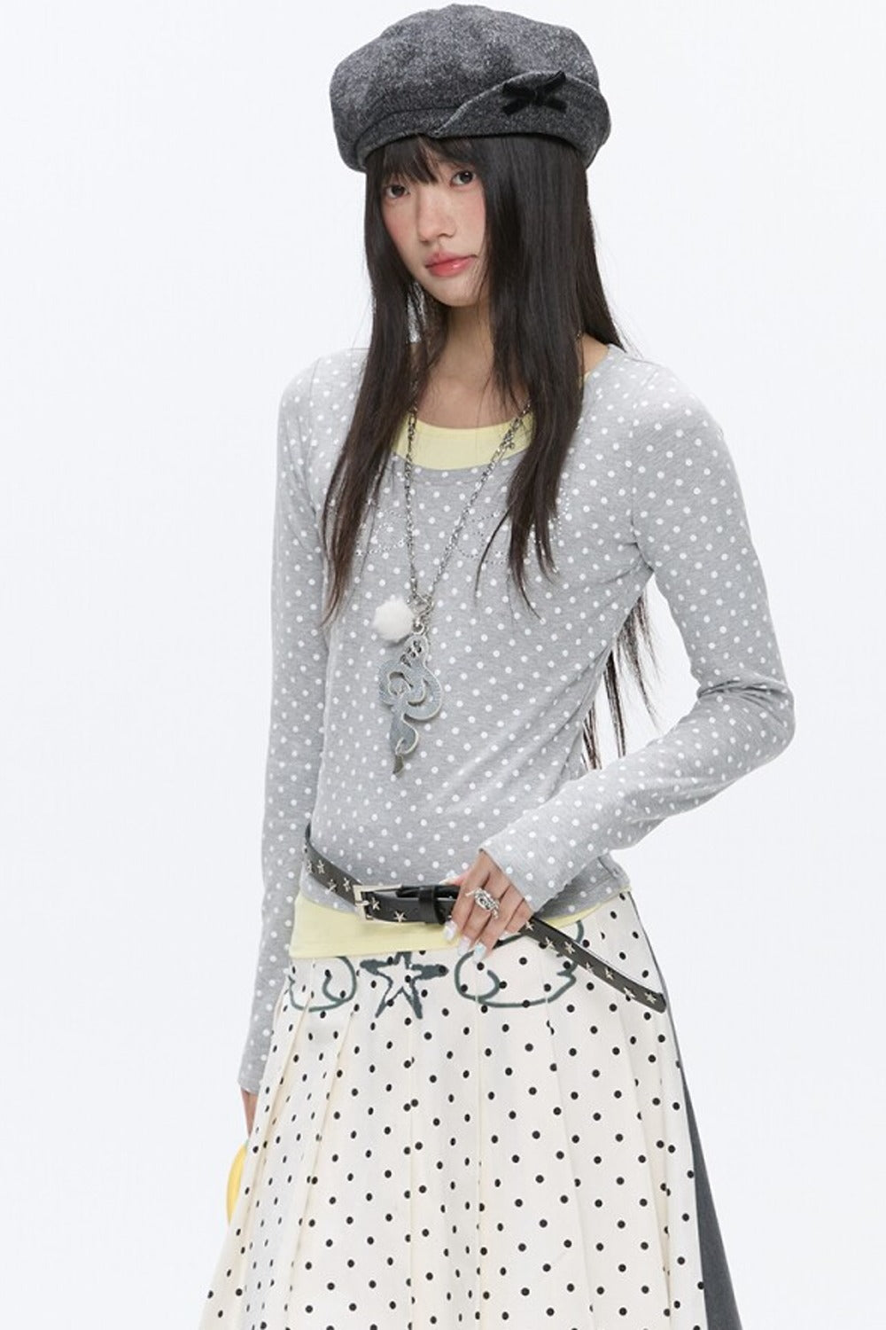 Polka Dot Layered-Look Blouse