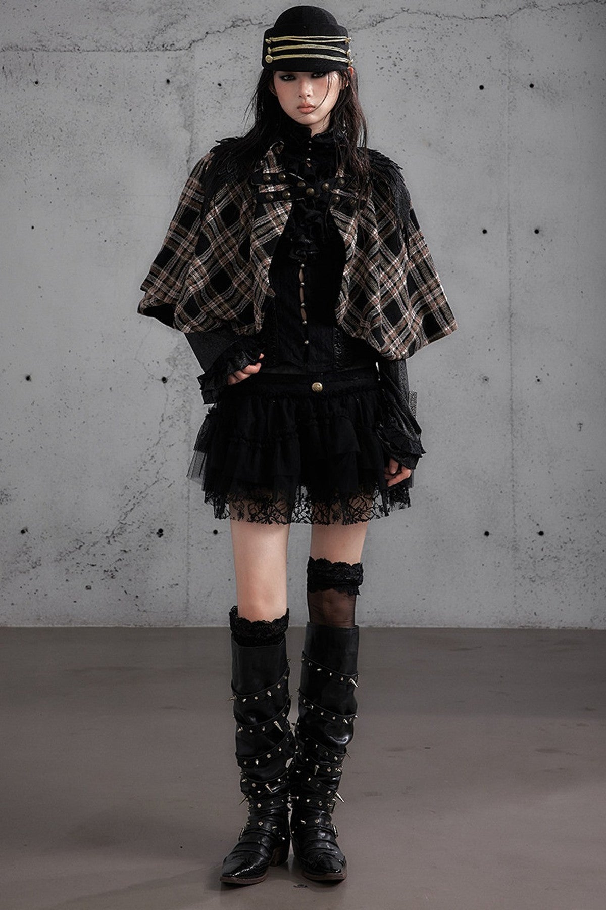 Reversible Wool Blend Plaid Cape