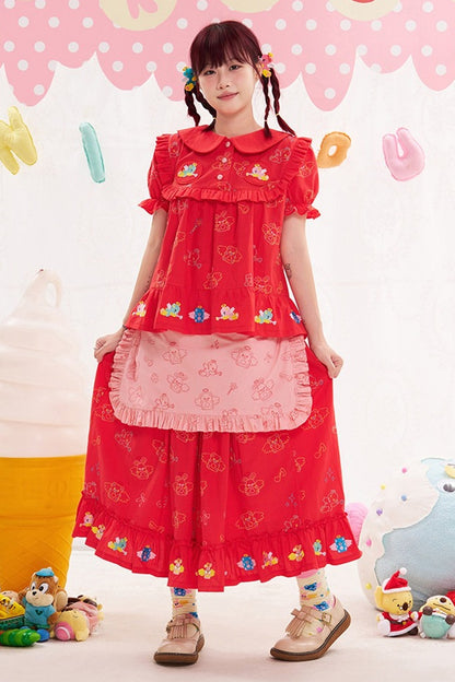 Red Animal Angel Embroidery Skirt
