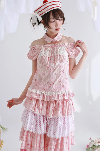 Pink Retro Lolita Polka Dot Blouse