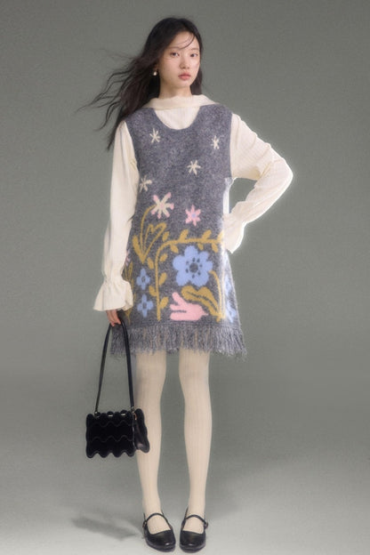 Moonlight Waterfall Long-Sleeve Ribbon Top and Skirt Set-Up