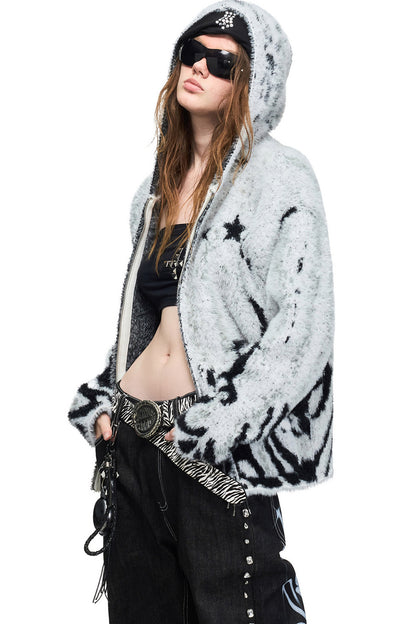 Tiger Star Hooded Zip Cardigan