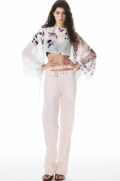 Pink Double Waistband Low-Waist Pants