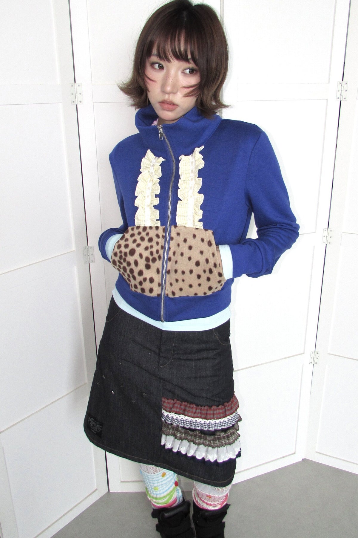 Deer Pattern Lace Trim Jacket