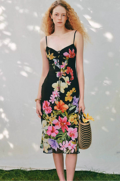 Trägerkleid mit tropischem Blumenprint