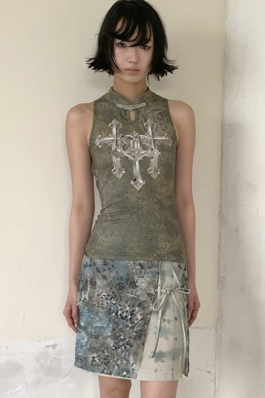 Triple Cross Qipao Collar Sleeveless Top