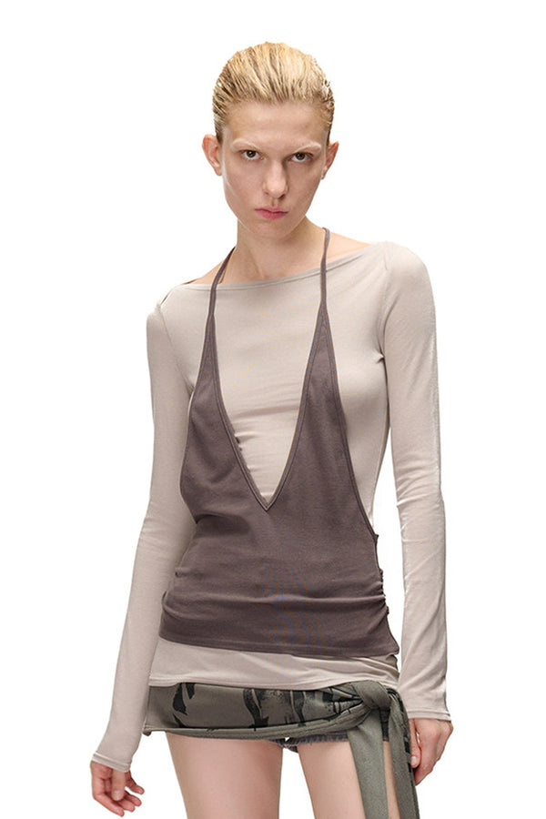Lyocell Halter Neck Layered-Look T-Shirt