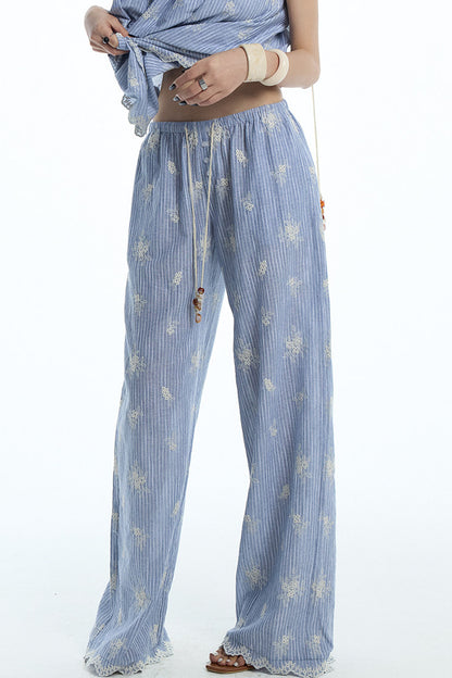 Gray-Blue Jacquard Halter Camisole and Shorts Set-Up