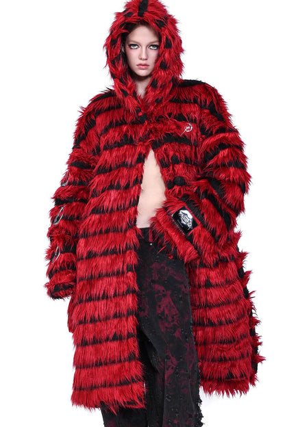 Oversized Silhouette Black Red Fur Coat