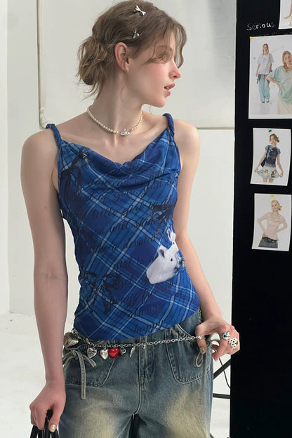 Klein Blue Rabbit Plaid Top