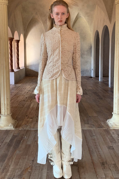 Beige Lace Stand Collar Blouse