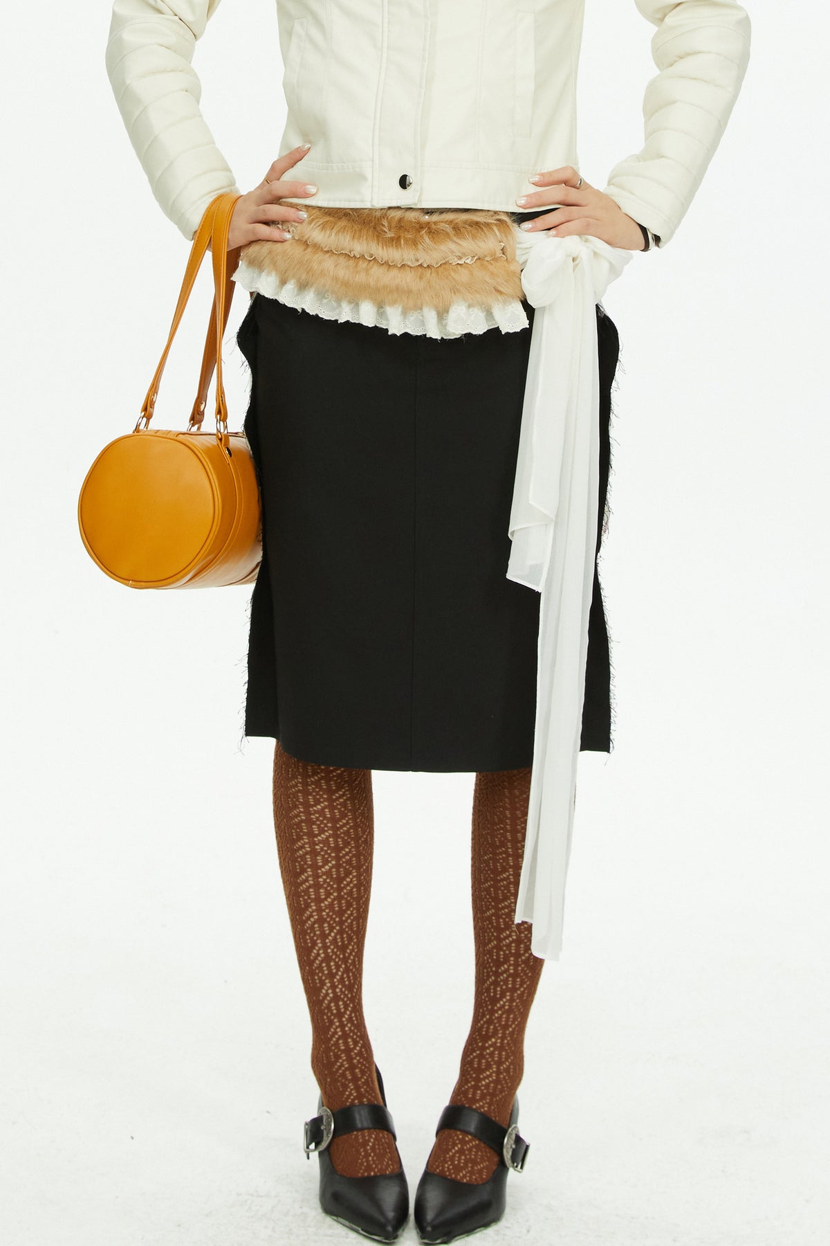 Fur Collar Ribbon Scarf