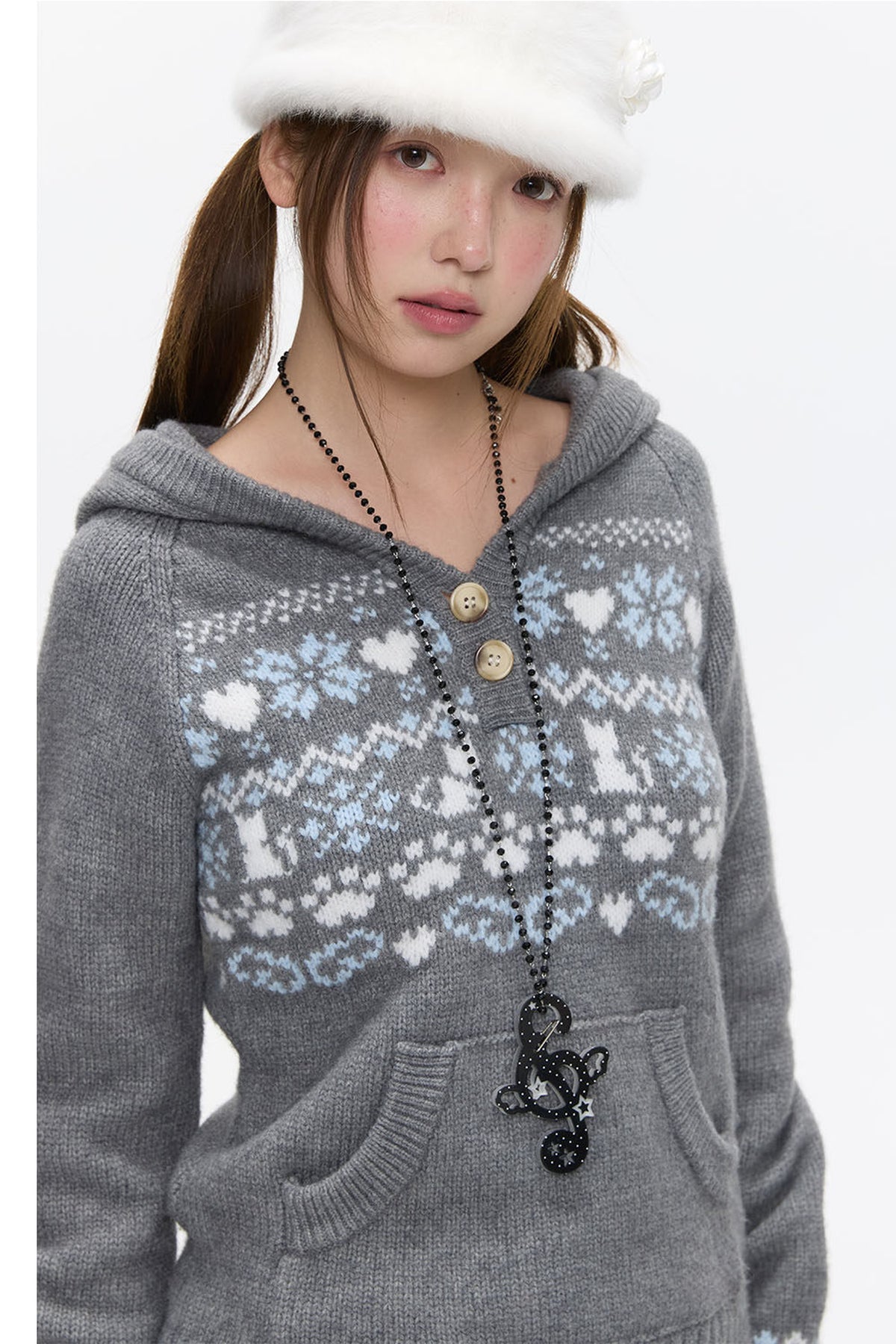 Fair Isle Knit Hoodie