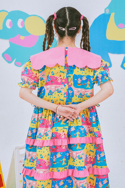 Fun Printed Lace Cake Dress