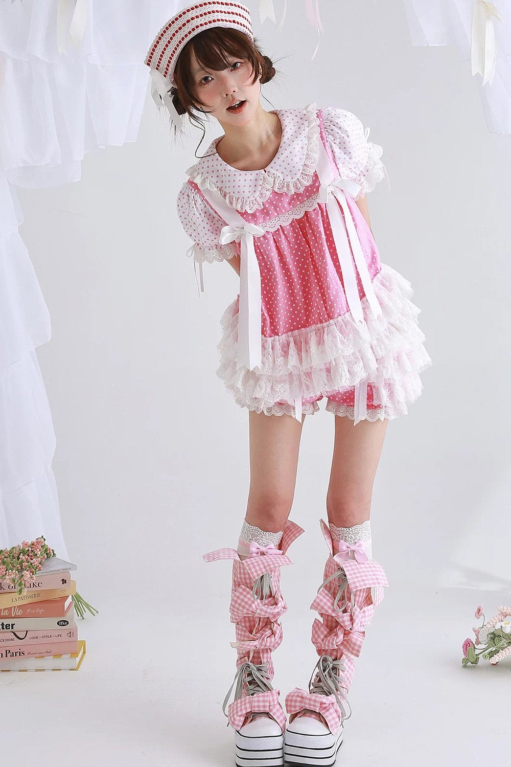 Retro Pink Polka Dot Bow Shirt