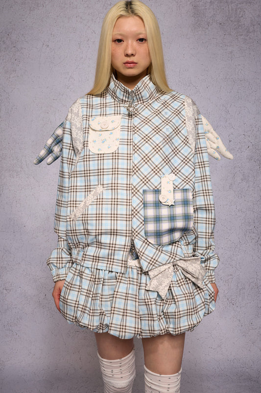 Angel Wings Plaid Patchwork Rhinestone Jacket
