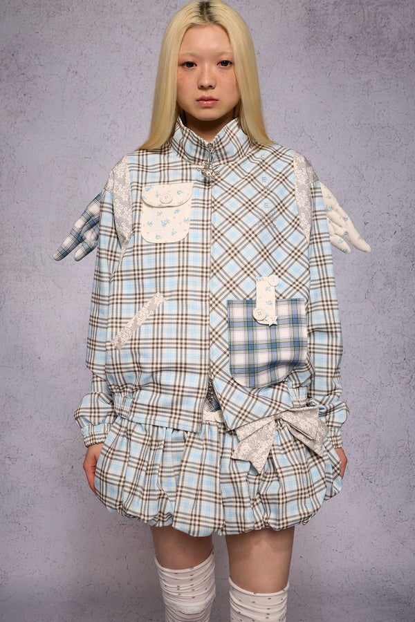 Angel Wings Plaid Patchwork Rhinestone Jacket