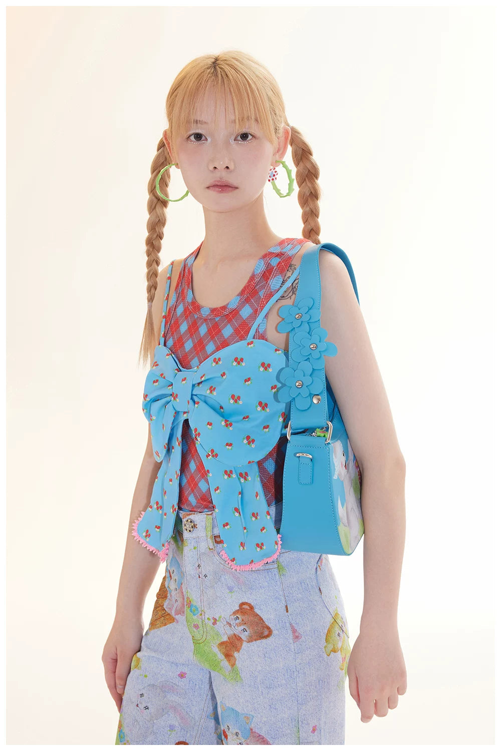 Blue Animal Illustration Flower Crossbody Bag