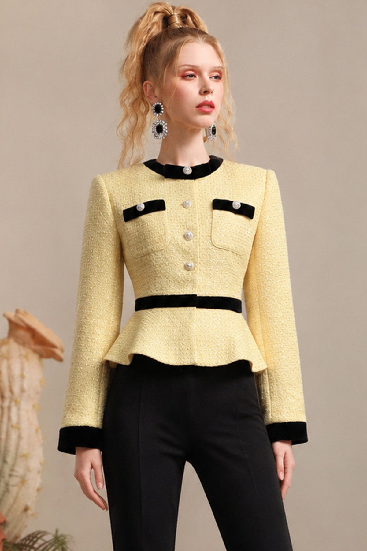 Socialite Style Round Neck Short Jacket