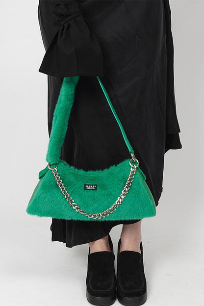 Solid Color Fur Underarm Crossbody Shoulder Bag