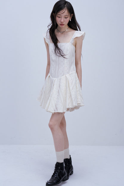 Heavy Layered Pleated Lace Jacquard Dress