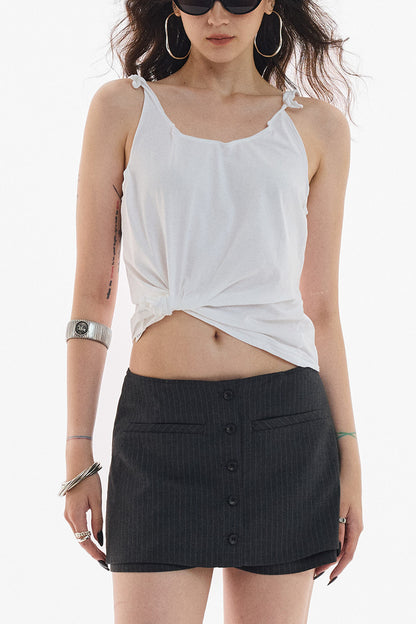 Gray White Striped Button Front Skirt
