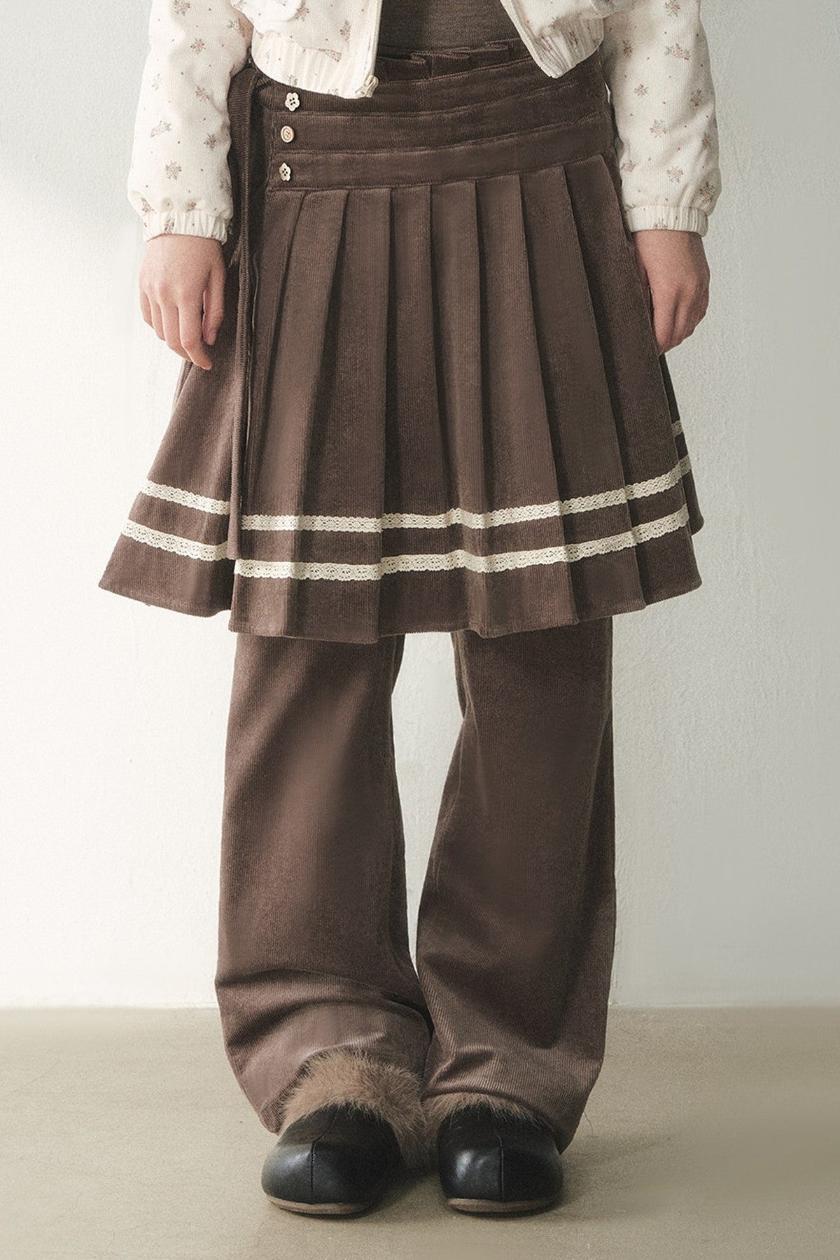 Retro Design Corduroy Pleated Skirt